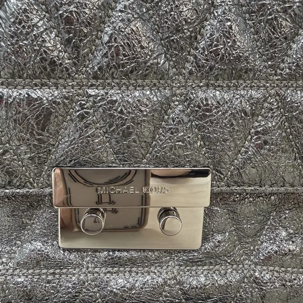 Michael Kors Quilted Sloan Metallic Silver Shoulder Bag Chain Strap